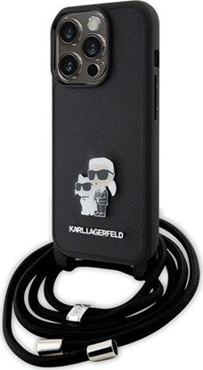 Attēls no Karl Lagerfeld KLHCP15LSAKCPSK iPhone 15 Pro 6.1" hardcase czarny/black Crossbody Saffiano Metal Pin Karl & Choupette