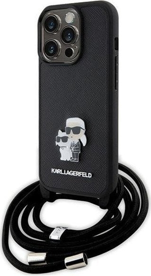 Picture of Karl Lagerfeld KLHCP15LSAKCPSK iPhone 15 Pro 6.1" hardcase czarny/black Crossbody Saffiano Metal Pin Karl & Choupette
