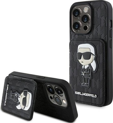 Attēls no Karl Lagerfeld KLHCP15LSAKKNSCK iPhone 15 Pro 6.1" czarny/black hardcase Saffiano Cardslots and Stand Monogram Ikonik Patch