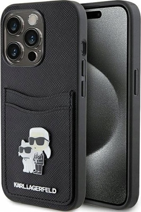 Attēls no Karl Lagerfeld KLHCP15LSAPKCNPK iPhone 15 Pro 6.1" czarny/black hardcase Saffiano Cardslot Karl&Choupette Metal Pin