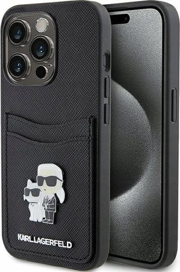 Picture of Karl Lagerfeld KLHCP15LSAPKCNPK iPhone 15 Pro 6.1" czarny/black hardcase Saffiano Cardslot Karl&Choupette Metal Pin