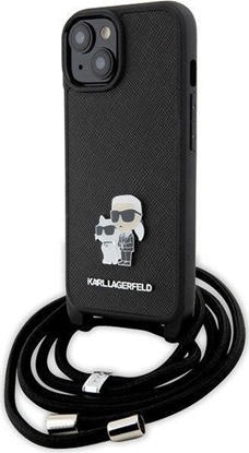 Attēls no Karl Lagerfeld KLHCP15SSAKCPSK iPhone 15 6.1" hardcase czarny/black Crossbody Saffiano Metal Pin Karl & Choupette