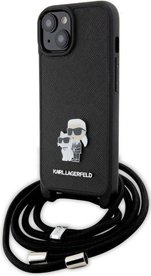 Picture of Karl Lagerfeld KLHCP15SSAKCPSK iPhone 15 6.1" hardcase czarny/black Crossbody Saffiano Metal Pin Karl & Choupette