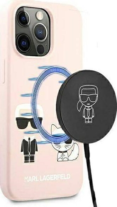 Attēls no Karl Lagerfeld Karl Lagerfeld KLHMP13LSSKCI iPhone 13 Pro / 13 6,1" hardcase jasnoróowy/light pink Silicone Ikonik Karl & Choupette Magsafe