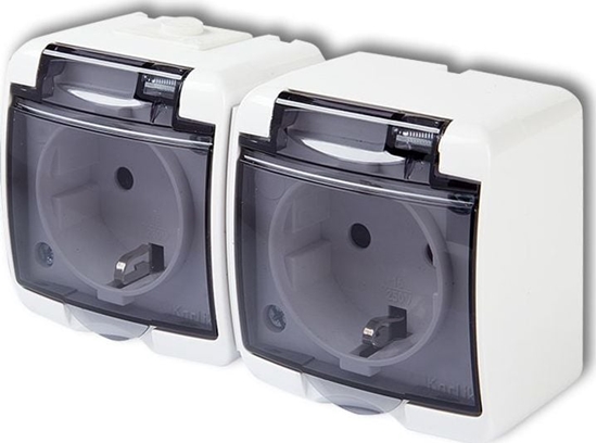 Picture of Karlik Gniazdo podwójne JUNIOR Karlik 2x2P+Z biay (klapka dymna) SCHUKO GHE-2SD - GHE-2SD