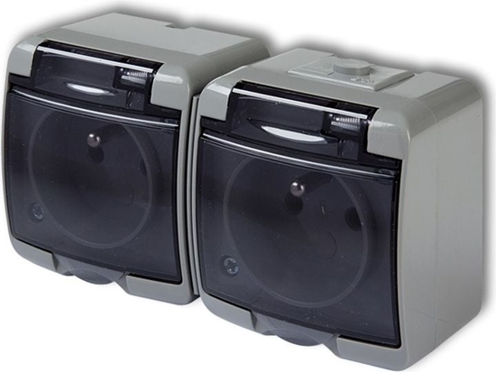 Picture of Karlik Gniazdo podwójne Junior z/u klapka dymna popielaty (10GHE-2d)