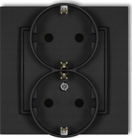 Picture of Karlik Gniazdo podwójne Karlik Mini 12MGP-2s z uziemieniem SCHUKO 2x2P+Z bez przeson torów prdowych czarny mat