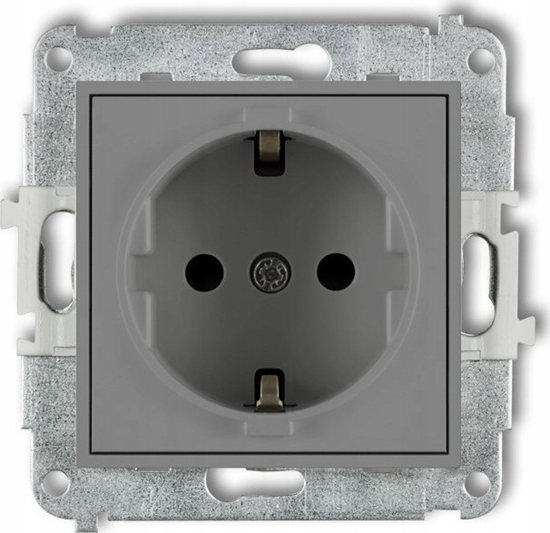 Picture of Karlik Gniazdo pojedyncze Karlik Mini 27MGP-1sp z uziemieniem SCHUKO 2P+Z przesony torów prdowych szary mat