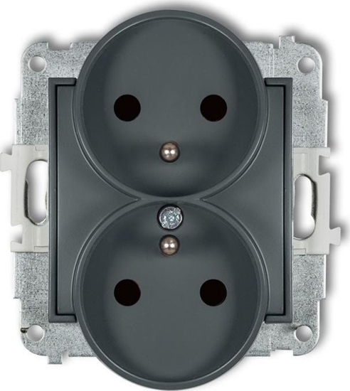 Picture of Karlik MINI Gniazdo podwójne z/u z przesonami grafitowy mat 28MGPR-2zp