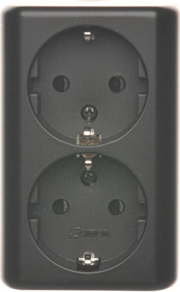 Attēls no Kontakt-Simon Gniazdo Shucko Kontakt Simon 54 EGSZ2NZ/49 podwójne natynkowe z przesonami torów prdowych wersja skandynawska 16A, 250V~, zaciski rubowe czarne