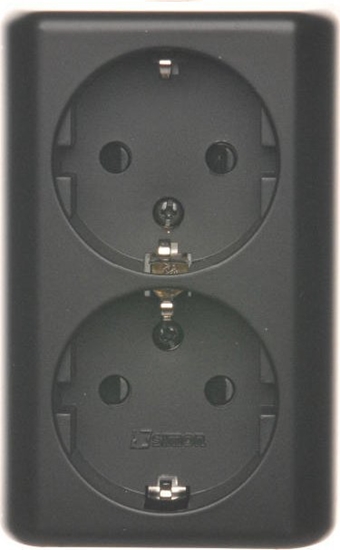 Picture of Kontakt-Simon Gniazdo Shucko Kontakt Simon 54 EGSZ2NZ/49 podwójne natynkowe z przesonami torów prdowych wersja skandynawska 16A, 250V~, zaciski rubowe czarne