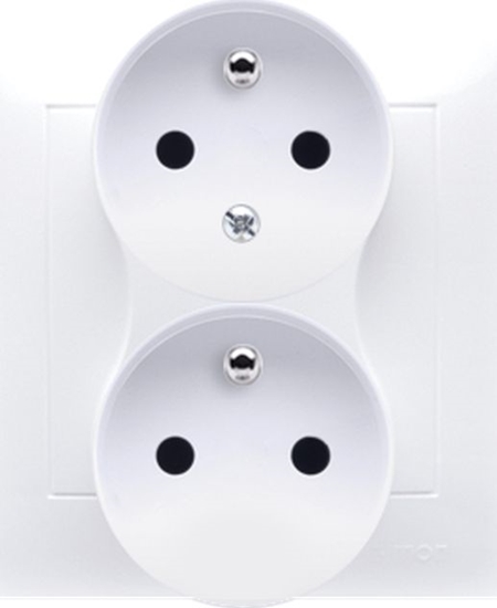 Picture of Kontakt-Simon Simon 54 Gniazdo podwójne z/u z funkcj niezmiennoci faz z przesonami 16A 250V biay do puszki fi 68mm DGZ2TZ/11