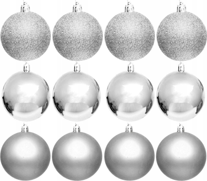 Attēls no Koopman BOMBKA DEKORACYJNA PLASTIKOWA BEZPIECZNA 12SZT R 60MM SREBRNY