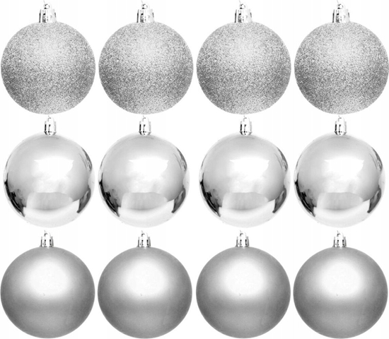 Picture of Koopman BOMBKA DEKORACYJNA PLASTIKOWA BEZPIECZNA 12SZT R 60MM SREBRNY