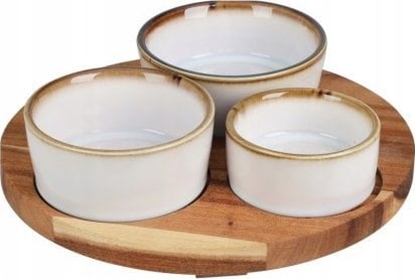 Picture of Koopman Miski na drewnianej tacy do serwowania zestaw 4el.