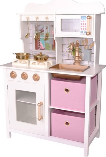 Picture of KUCHNIA DREWNIANA DLA DZIECI LAMPKA LED 60x30x88,5CM BIAO RÓOWA