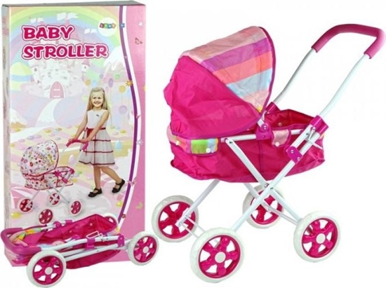 Picture of Lean Sport Import LEANToys Wózek Spacerówka Dla Lalek Róowy z Kolorowym Daszkiem 66 cm