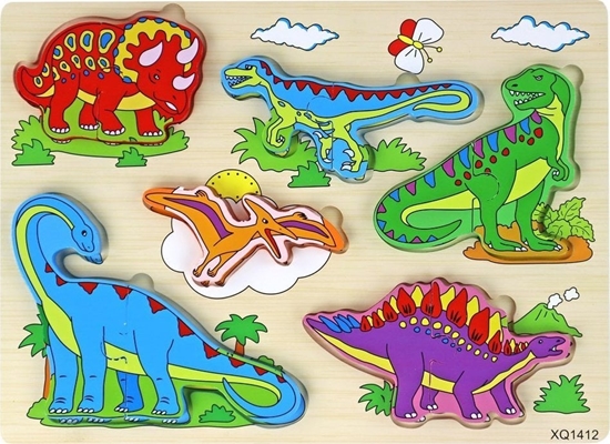 Изображение LeanToys Drewniane Puzzle 3D Dla Dzieci Gra Logiczna Ukadanka Dinozaury 11 El.