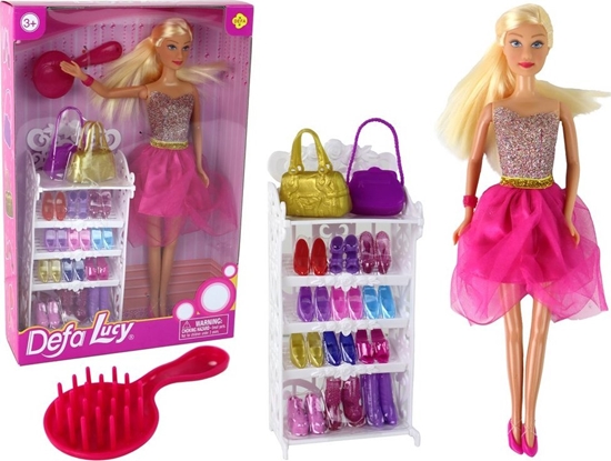 Picture of LeanToys Lalka Lucy Sukienka Róowa Brokatowa Zestaw Buty