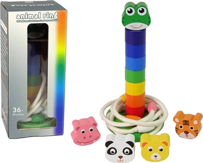 Picture of LeanToys Piramidka Drewniana Edukacyjna Ukadanka Sznurek Zwierzta