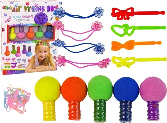 Picture of LeanToys Zestaw Do Farbowania Wosów Dla Dzieci 5 Farb Gumki