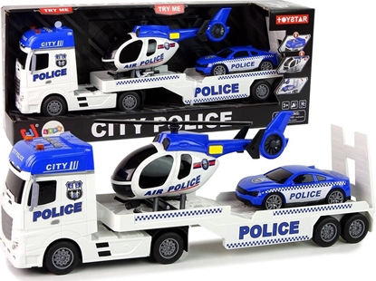 Изображение LeanToys Zestaw Policja Laweta Ciarówka Autko Helikopter Dwik wiata