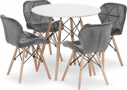 Attēls no Leobert Zestaw stó okrgy TODI  80cm biay + 4 krzesa LAGO szare