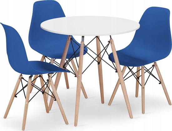 Picture of Leobert Zestaw stó okrgy TODI 80cm biay + 3 krzesa OSAKA niebieskie