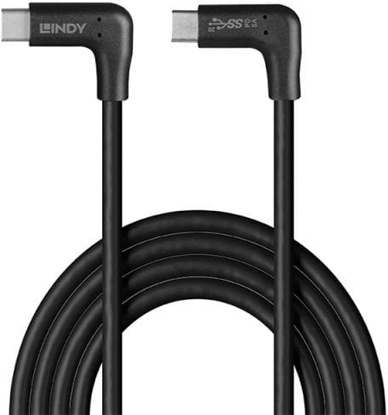 Attēls no Lindy 1.5m USB 3.2 Type C Cable, 2 x 90° Right Angle, 10Gbps, 60W PD