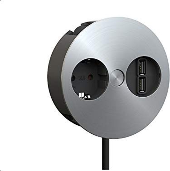 Picture of Bachmann TWIST 1x earthing contact, Wire end ferrules, USB charger, earthing contact mounting plug, Stainless steel, 2 m