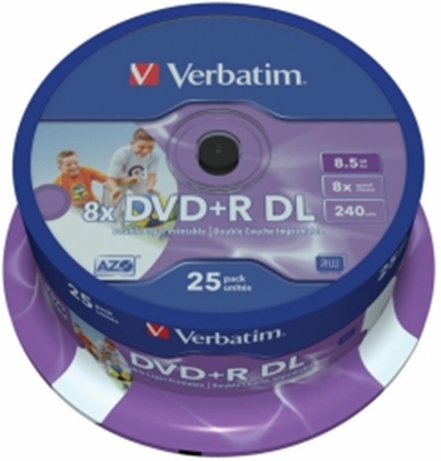 Изображение Matricas DVD+R DL Verbatim 8.5GB Double Layer 8x AZO Wide Printable non ID 25 Pack Spindle