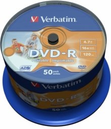 Изображение Verbatim Blank DVD-R AZO 4.7GB 16x Wide Printable non ID,50 Pack Spindle