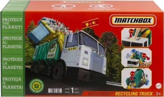 Изображение Kosz na mieci Mattel Matchbox dua mieciarka do recyklingu wiato/dwik + kosz na mieci