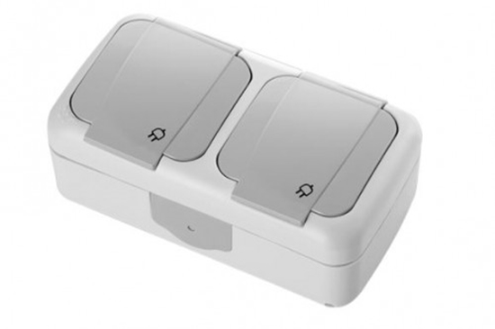 Picture of Mitrumdroša IP54 Dubultā elektrības kontaktligzda [rozete] ar zemējumu pelēka