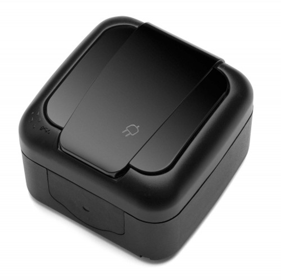 Picture of Mitrumdrošs IP54 elektrības Kontaktligzda [rozete] ar zemējumu melna