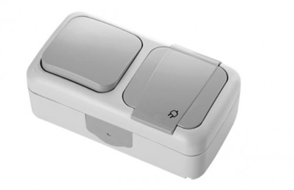 Picture of Mitrumdrošs IP54 Viena pola elektrības slēdzis + kontaktligzda [rozete] ar zemējumu pelēka