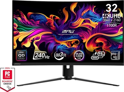 Attēls no Monitor|MSI|MPG 321CURX QD-OLED|31.5"|Gaming/Curved/4K|Panel QD-OLED|3840x2160|16:9|240 Hz|0.03 ms|MPG321CURXQD-OLED