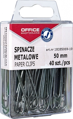 Изображение Office Products Spinacze metalowe OFFICE PRODUCTS, gadkie, 50mm, w pudeku, 40szt., srebrne