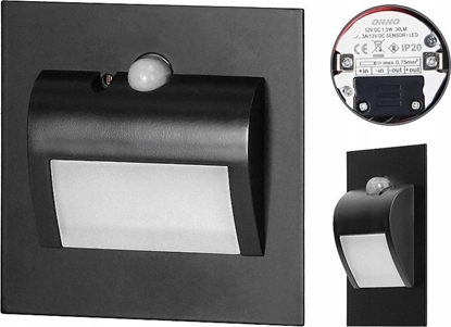 Attēls no Oprawa schodowa Orno DRACO LED NEW 1,5W, oprawa schodowa podtynkowa, 12VDC, 30lm, 4000K, czarny, czujnik ruchu i zmierzchu AD-OS-6164LR4/B