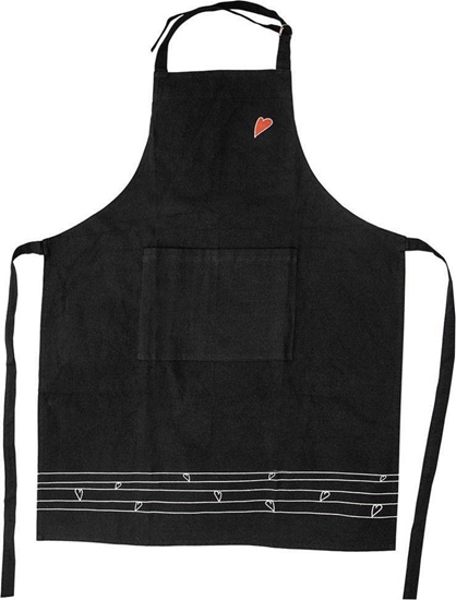 Изображение Orion Fartuch kuchenny z kieszonk baweniany wizany czarny serduszka