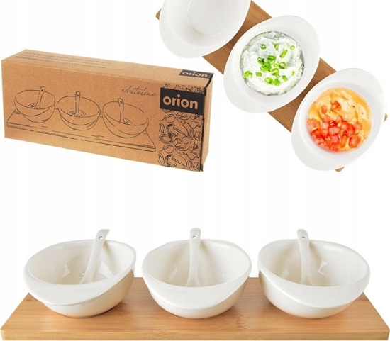 Picture of Orion Miseczki na przekski z yeczkami porcelanowe biae na tacy WHITELINE 32 cm 7 el.