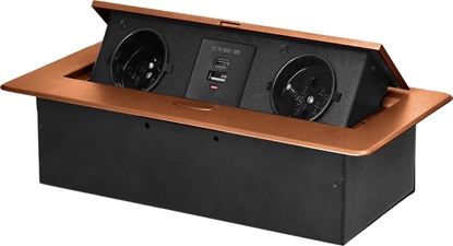 Picture of Orno Gniazdo meblowe Orno OR-GM-9034/C wpuszczane w blat z paskim frezowanym rantem i adowark USB 2x2P+Z 2xUSB (typ A+C; 3,6A) zote