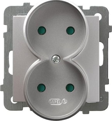 Picture of Ospel Gniazdo Podwójne Moduowe Z Przesonami Torów Srebrne AS OSPEL