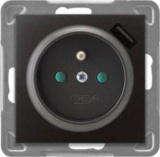 Picture of Ospel Gniazdo pojedyncze Ospel Impresja GP-1YZPUSB/m/50 z uziemieniem z przesonami z adowark USB 2,1A antracyt