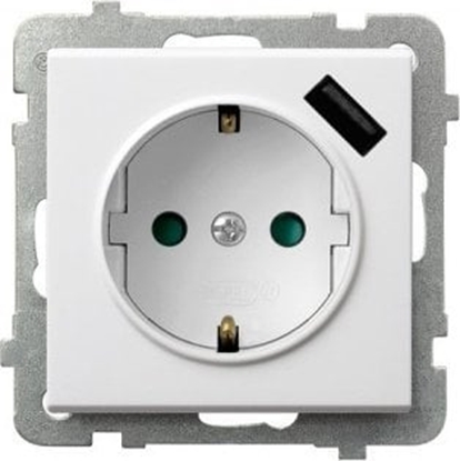 Picture of Ospel Gniazdo pojedyncze Ospel Sonata GP-1RSPUSB 2,1A/m/00 z uziemieniem schuko z przesonami z adowark USB 2,1A biae