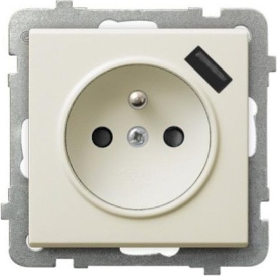 Picture of Ospel Gniazdo pojedyncze Ospel Sonata GP-1RZPUSB/m/27 z uziemieniem z przesonami z adowark USB 2,1A ecru