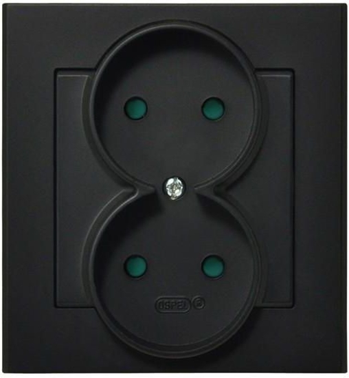 Picture of Ospel Gniazdo Sonata podwójne z przesonami torów prdowych czarny metalik (GP-2RP/33)