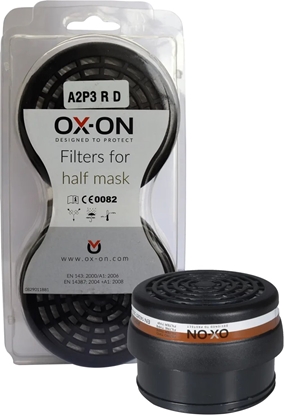 Attēls no OX-ON filtersæt A2P3D - A2P3 filtre til anvendelse mod organiske dampe. 2 stk