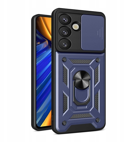 Изображение Pancerne etui Hybrid Armor Camshield z podstawk i oson aparatu na Samsung Galaxy S25 Edge - niebieskie