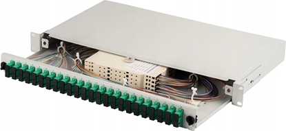 Picture of Panel krosowy FO z wyposaeniem 19'' 1U, 24x SC APC dx, OS2, pigtaile, adaptery, tacki, szary